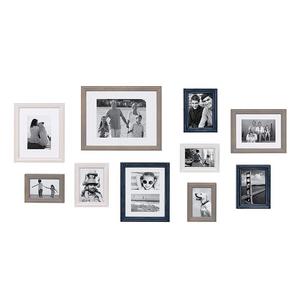 Uniek - Kate and Laurel Bordeaux Coastal Gallery Wall Kit, Set of 10 with Assorted Size Frames in 3 Different Finishes, White, Blue and Gray