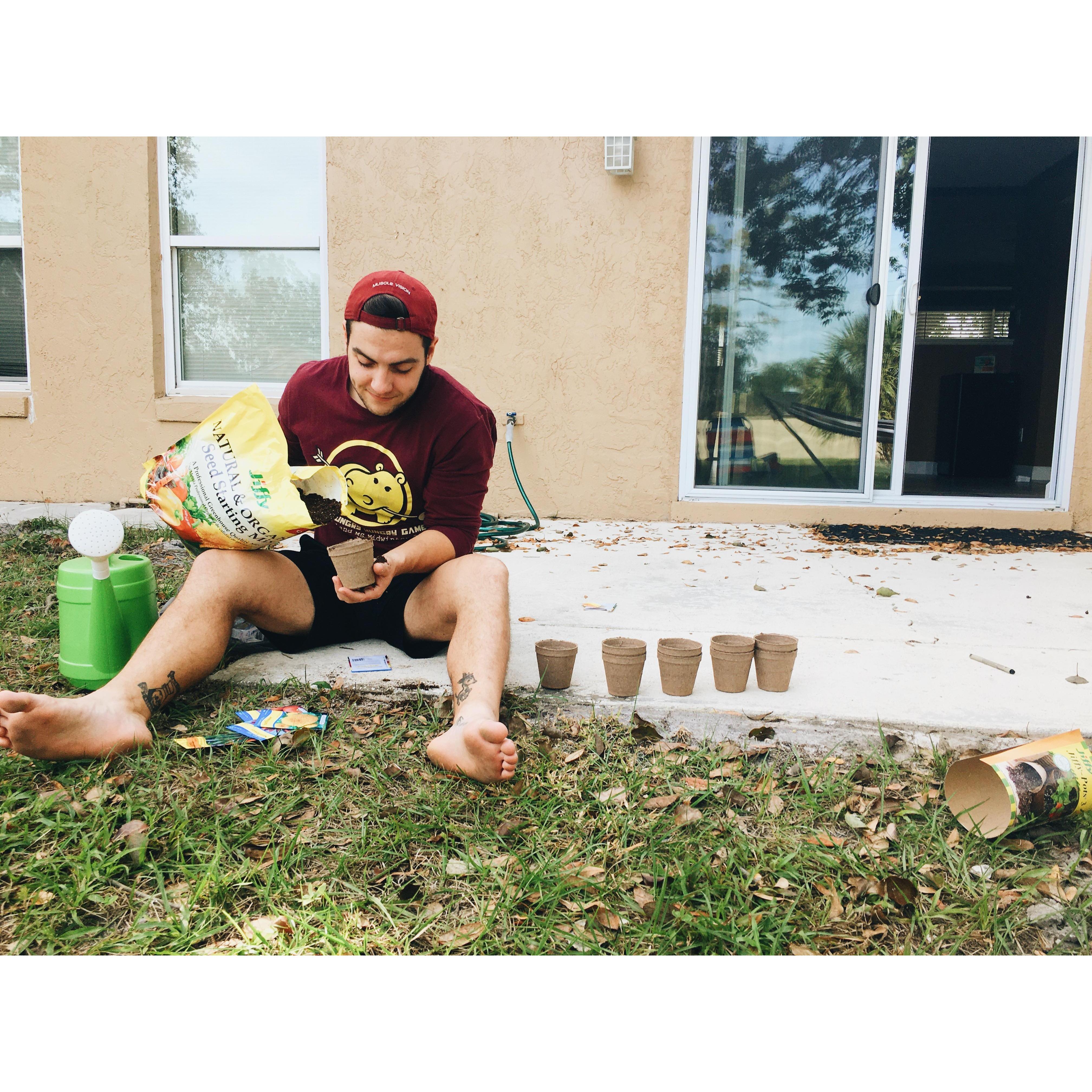One of our absolute favorite things to do - garden! We have a large garden and love putting random plants in pots and learning to grow them!