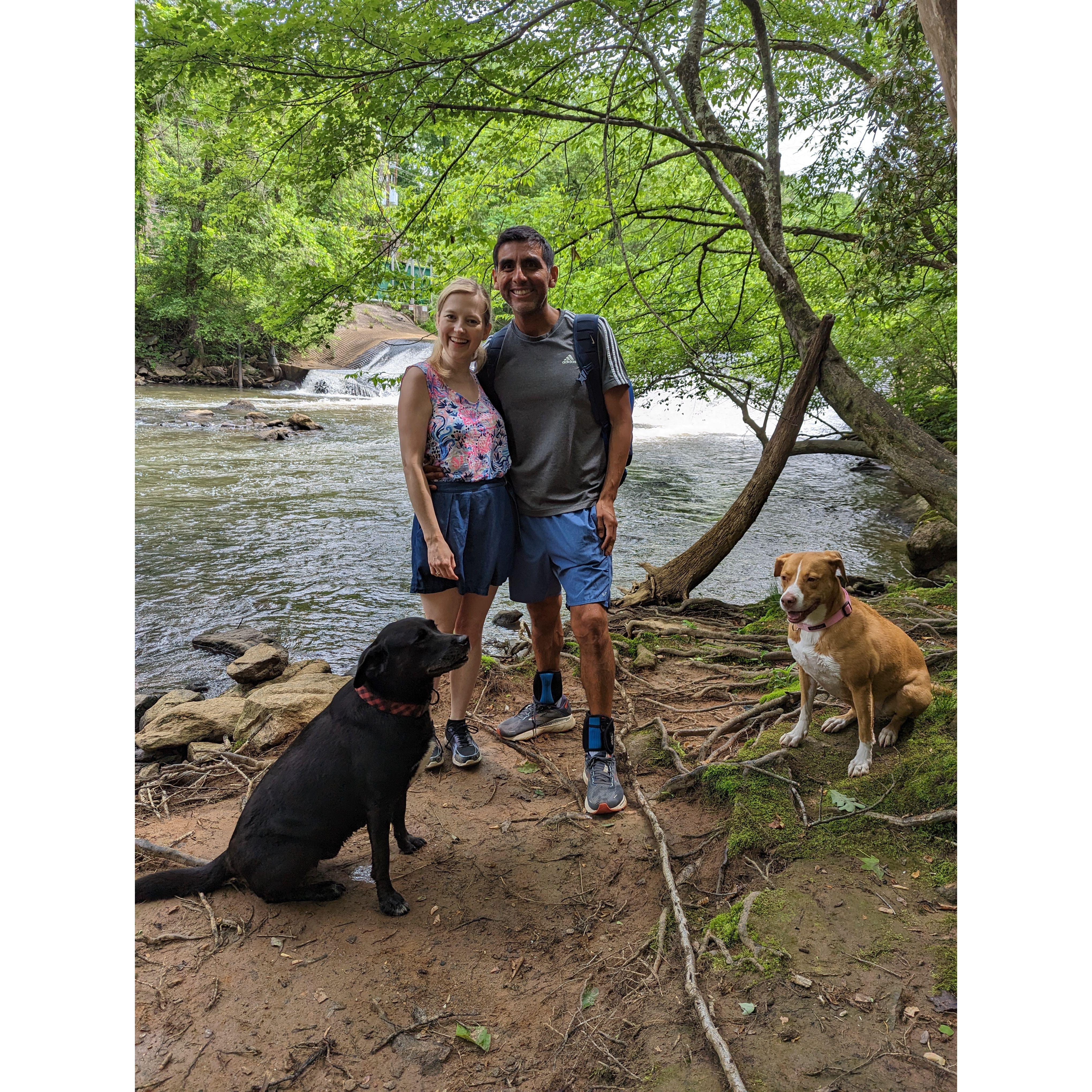 Hiking with the pups, on one of our early dates