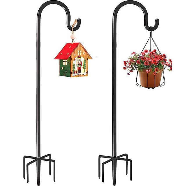 MAXZONE Outdoor Shepherd Hook with 5 Prong Base, Bird Feeder Pole Stand, Adjustable Heavy Duty Garden Hanging Stake for Solar Light Plant Hanger Wedding Decor, Matte Black (48in- 2Pack)