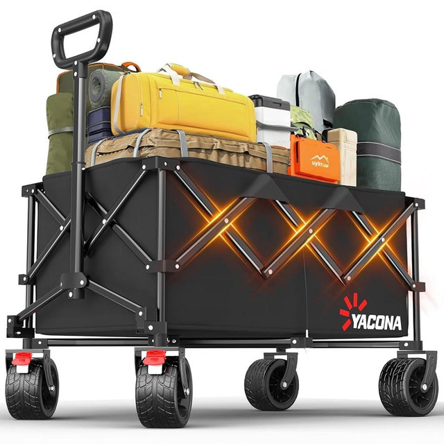 Extra Large Collapsible Wagons Carts Foldable, 450lbs Heavy Duty Folding Beach Wagons with Big All-Terrain Wheels, Utility Wagon Carts for Groceries, Outdoor Camping, Shopping, Beach, Garden