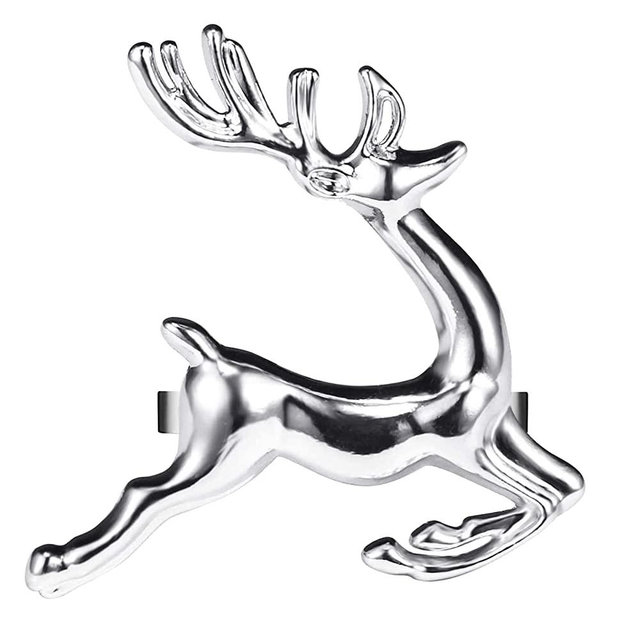 ZeeDix Set of 12 Sliver Elk Christmas Napkin Rings for Dinning Table Setting- Rustic Dinner Tables Setting Decoration for Wedding Receptions, Christmas, Thanksgiving Holiday Party Dinner Parties