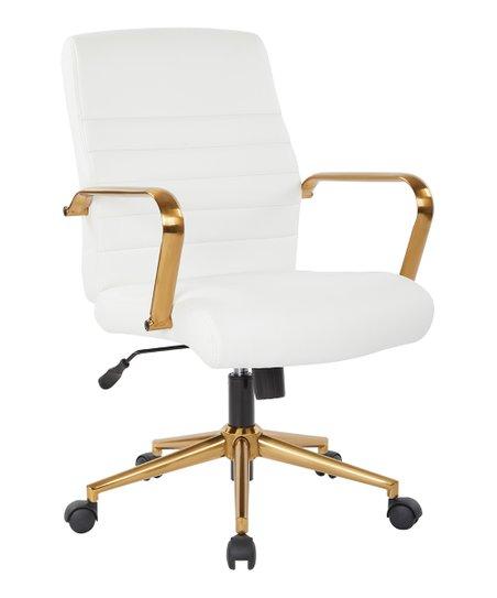 White & Gold Leather Mid-Back Office Chair