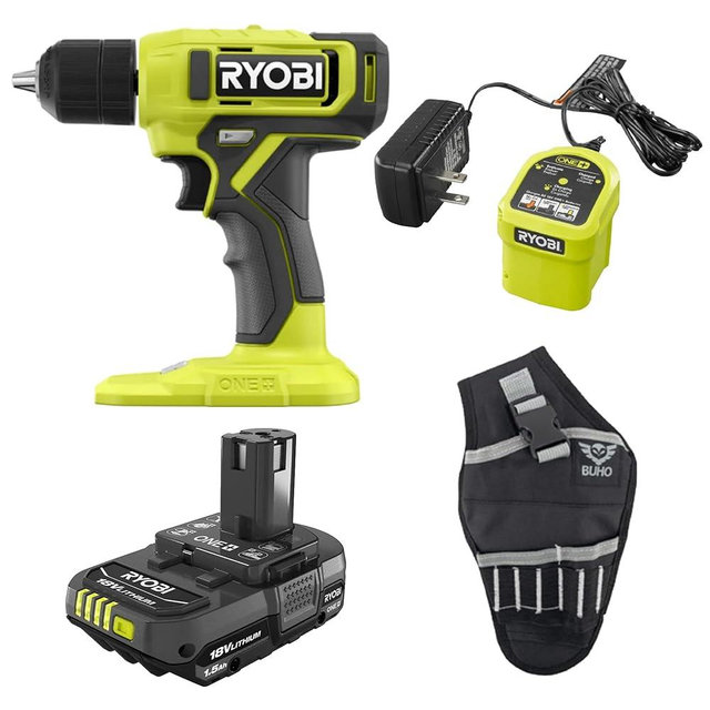 Ryobi ONE+ 18V Cordless 3/8 in. Drill/Driver Kit with 1.5 Ah Battery, Charger, and Buho Holster