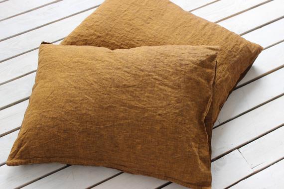 100% Linen Pillowcase Housewife Style Organic Pillow Case  (Queen/Green)