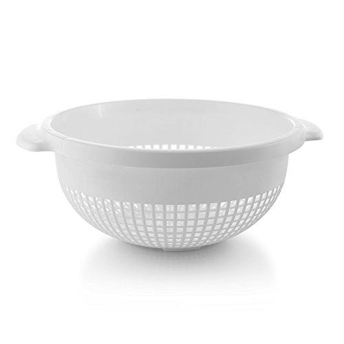 YBM Home 14 Inch Plastic Strainer Colander with Handle – Made of Food Safe BPA-Free Plastic -Dishwasher Safe - Use for Pasta, Noodles, Spaghetti, Vegetables and More 31-1128-white (1, White)