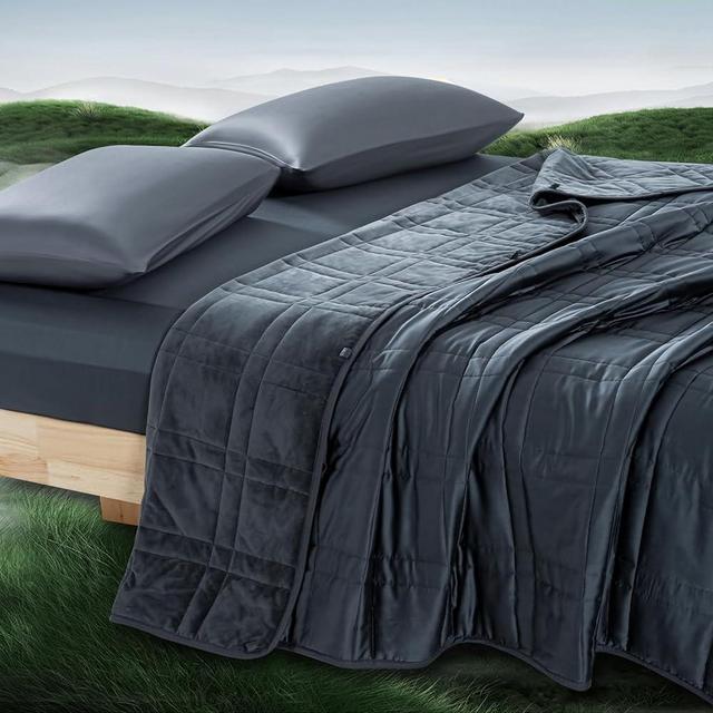 King Size Weighted Blanket 35lb(88''x104'', Dual-Sided), Cozy Warm Velvet & Cooling Tencel Fabric Reversible King Weighted Blanket for Adults & Couple All Season Use - Carry Bag Included, Dark Grey