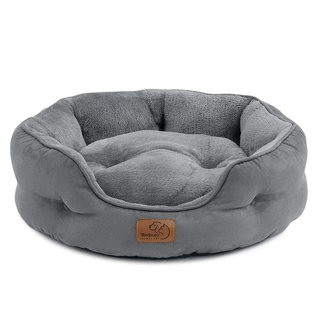 Bedsure Small Dog Bed for Small Dogs - Washable Pet Beds for Indoor Cats, 20 inch Round Fluffy Pet Crate Bed for Puppy and Kitten with Slip-Resistant Bottom, Grey