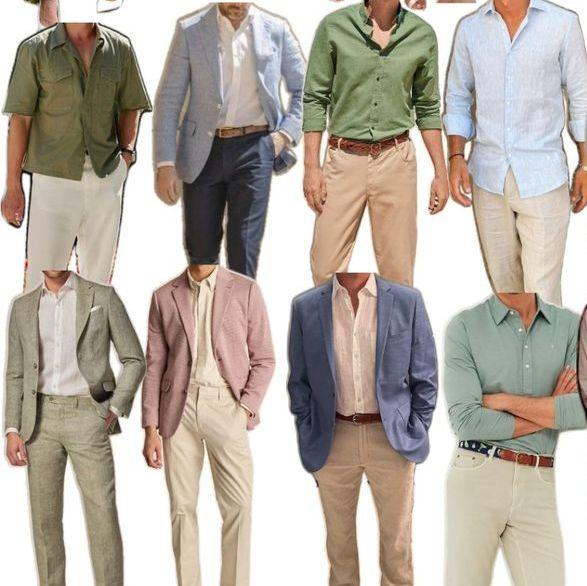 Light button-down shirts (short or long sleeve) with linen or dress pants. Neutral and tropical colors welcome. Jackets optional.