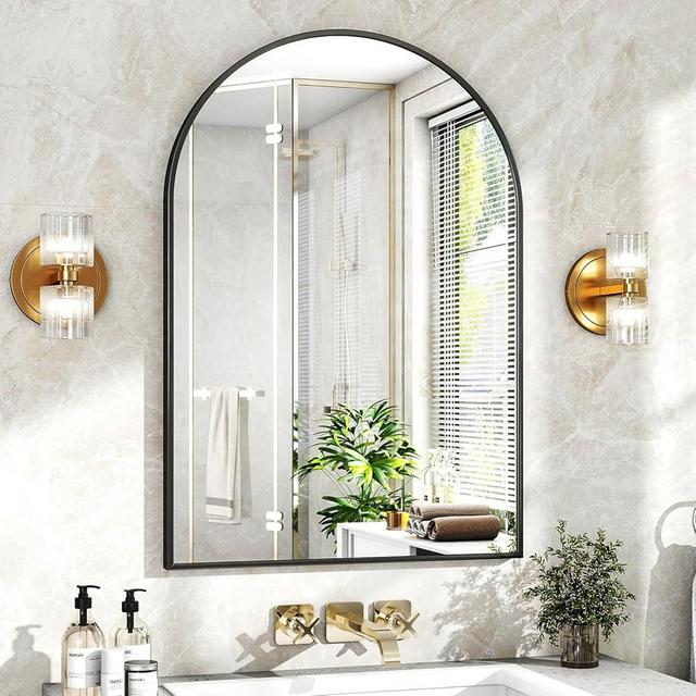 XRAMFY 24"x36" Black Arched Bathroom Mirror - Wall Mirror for Bathroom, Metal Frame Vanity Mirror, Dresser Mirror, Arch Decorative Mirrors for Living Room, Bedroom, Entryway, Mantle