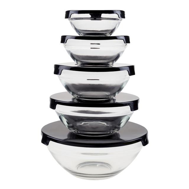 Glass Food Storage Containers with Snap Lids- 10 Piece Set with Multiple Bowl Sizes for Storage, Meal Prep, Mixing and Serving by Chef Buddy