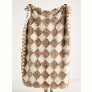 Carved Checkered Faux-Fur Throw Blanket