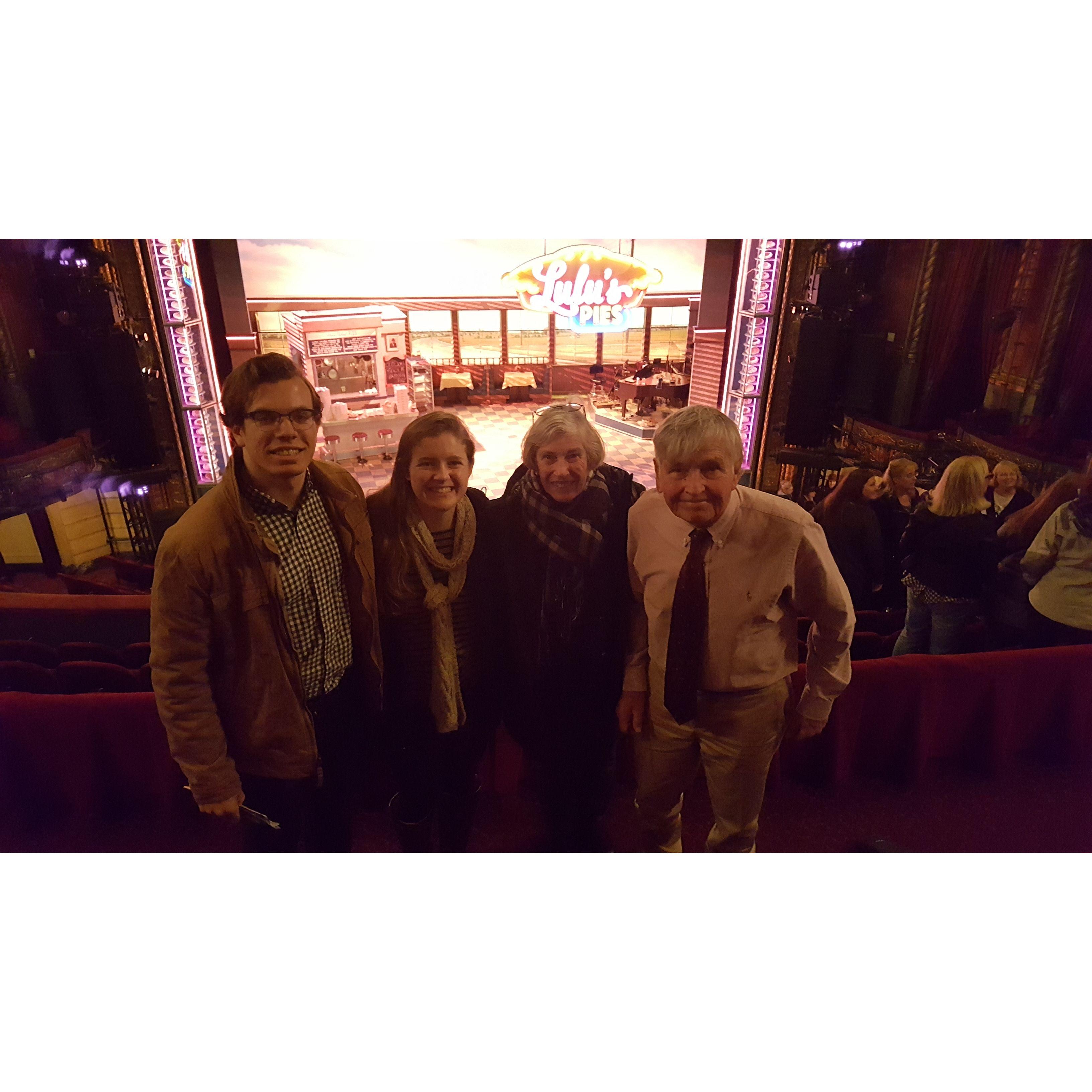We cherish spending time with our family, and here we were in 2018 with Katherine's grandparents at the broadway show Waitress.