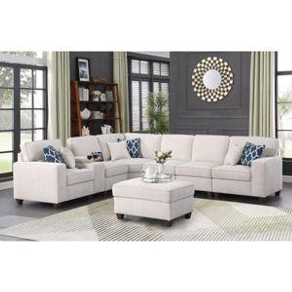 Naomi Piece Upholstered Sectional - Beige Chenille