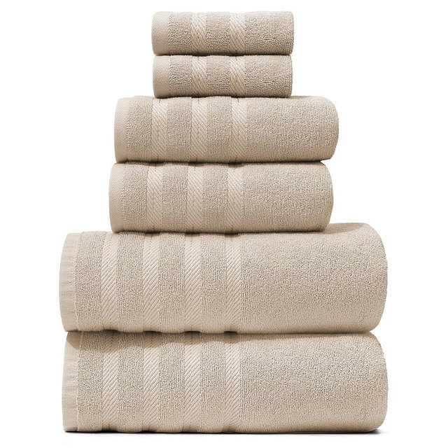 Hearth & Harbor Bath Towels for Bathroom - 100% Ring Spun Cotton Luxury Bathroom Towels - Soft & Highly Absorbent Bath Towels Set, 6 Piece Set, Beige