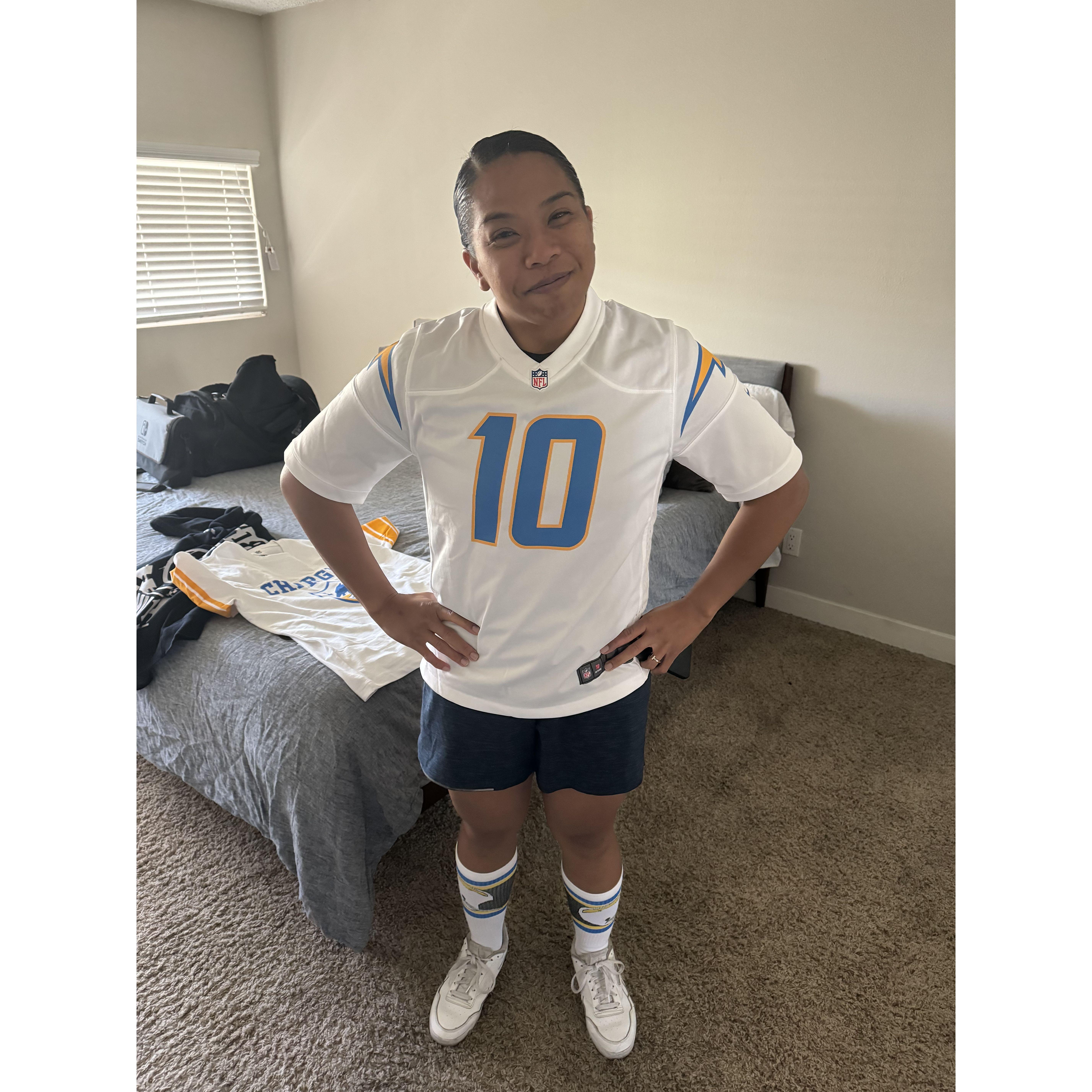 The first time I wore a Chargers jersey since they left San Diego. Per Melina's request.