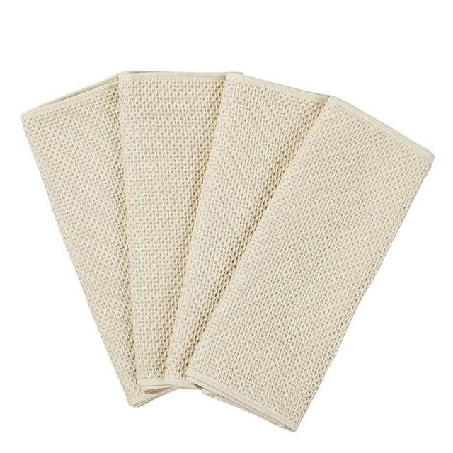 Homaxy 100% Cotton Waffle Weave Kitchen Dish Towels, Ultra Soft Absorbent Quick Drying Cleaning Towel, 13x28 Inches, 4-Pack, Beige