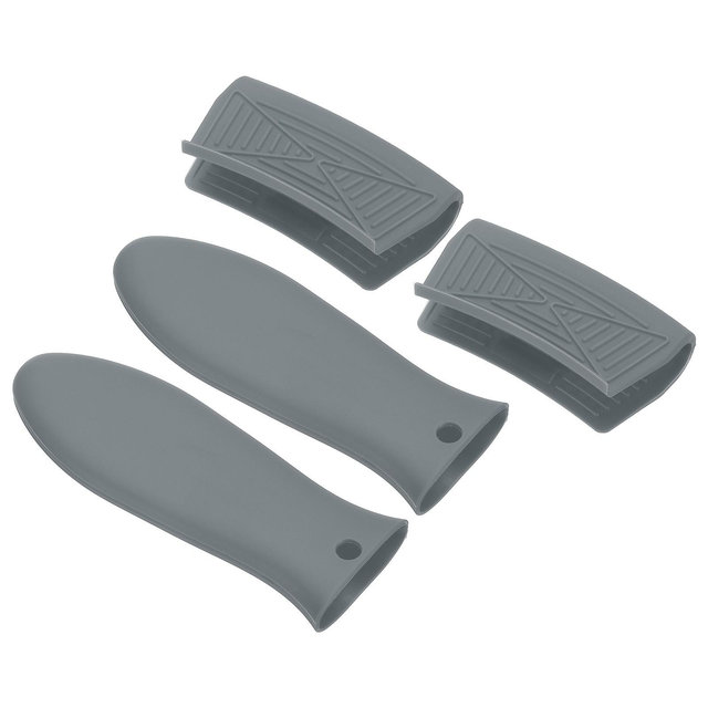 Unique Bargains Silicone Frying Cookware Pan Pot Handle Holders 4 Pcs Grey