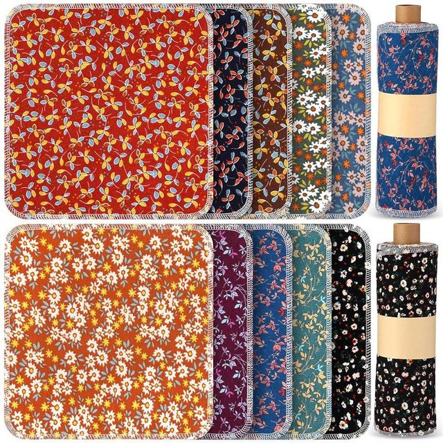 50 Pcs Reusable Paper Towels Paperless Towels Reusable Cotton Cloths Reusable Toilet Absorbent Washable Paper Towels with Roll Kitchen Dishcloth for Kitchen Paperless Dishcloths (Plants)