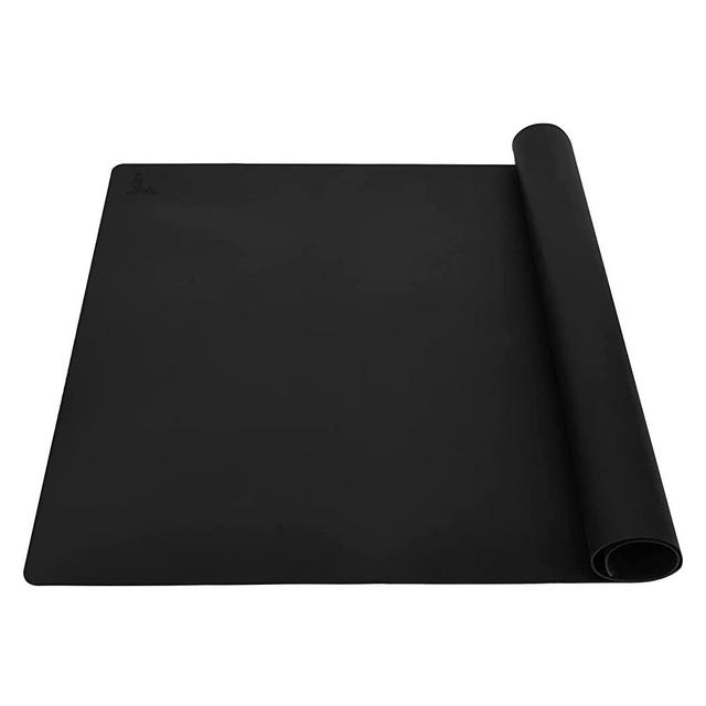 Thick Silicone Counter Mat Large 23.4"by15.6", Heat Resistant Mat for Kitchen Table / Countertop Protector / Non Stick Pastry Baking Mat Placemats , Silicone Mat for Crafts Kids , Super Kitchen Black