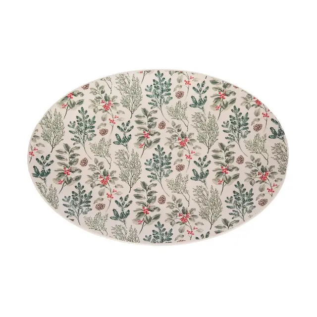 Transpac Dolomite Holiday Branches Platter Multicolor Ceramic Serving Platter for Christmas Tabletop Decor and Gifts