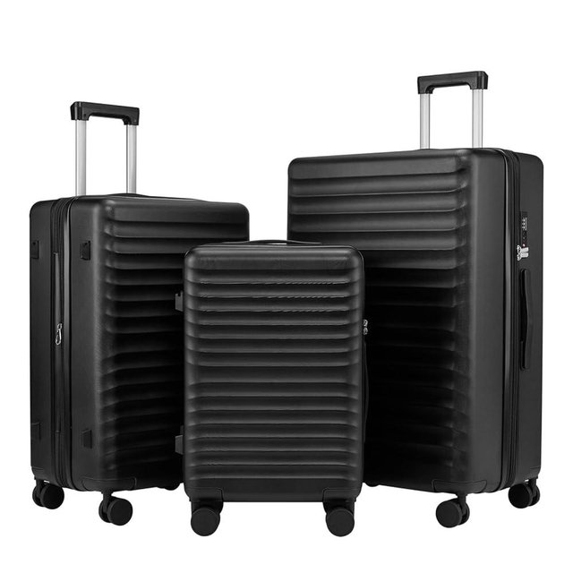 Travel Suitcase Sets 3 Piece, Expandable Hardshell Luggage Sets 3pcs with TSA Lock Spinner Wheels, Black (20''/24''/28")