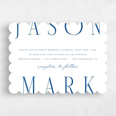 Blue Scalloped Wedding Invitation - Melina Landscape