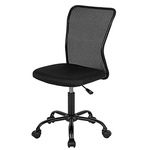 Home Office Chair Mid Back Mesh Desk Chair Armless Computer Chair Ergonomic Task Rolling Swivel Chair Back Support Adjustable Modern Chair with Lumbar Support (Black)