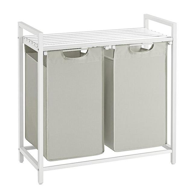 VASAGLE Laundry Hamper, Laundry Basket, Laundry Sorter with 2 Pull-Out and Removable Bags, Shelf, Metal Frame, 2 x 12.1 Gallons (46L), 28.8 x 13 x 28.4 Inches, White UBLH201W01