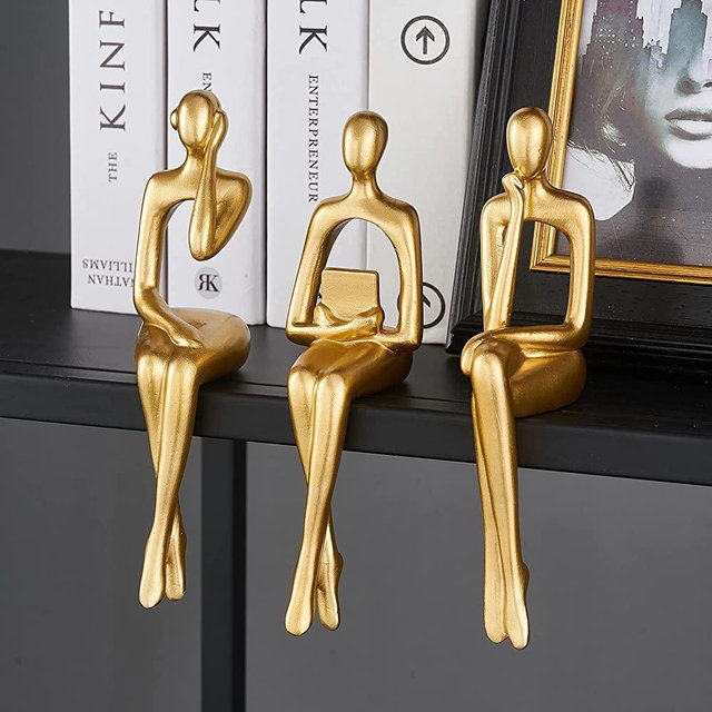 XINXUAN Gold Decor Statue Home Decorations for Living Room,Shelf Decor Modern Bookshelf Decor Figurines Desk Sculpture Table Decor 3 Piece