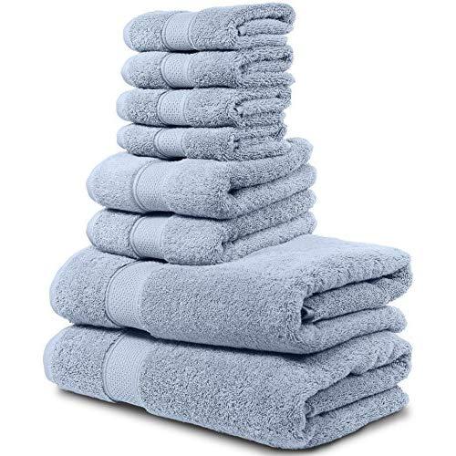 Maura 8 Piece Bath Towel Set.2 Extra Large 30"x56" Premium Turkish Bath Towels, 2 Hand Towels, 4 Washclothes. Thick, Soft, Plush and Highly Absorbent Luxury Hotel & Spa Quality Towels - Serenity Blue