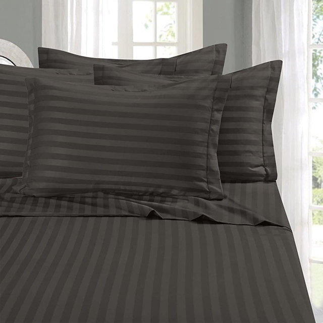 Elegant Comfort Best, Softest, Coziest 6-Piece Sheet Sets! - 1500 Thread Count Egyptian Quality Luxurious Wrinkle Resistant 6-Piece Damask Stripe Bed Sheet Set, King Grey