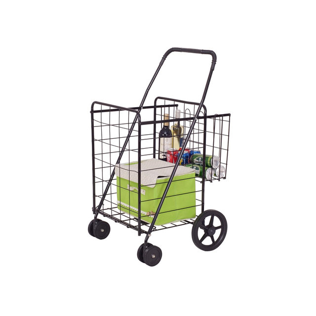 Costway Folding Shopping Cart Jumbo Basket Grocery Laundry with Swivel Wheels Black