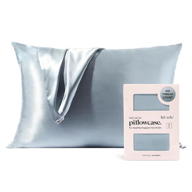 Kitsch Satin Pillowcase for Hair and Skin Queen - Softer Than Silk Pillow Cases Standard Size, Cooling Pillow Covers for Sleeping, Smooth Satin Pillowcase with Zipper, 19x26in (Haze Blue, 1 Pack)