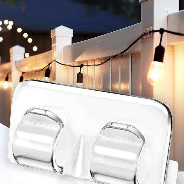 Hooks for Outdoor String Lights Clips: 40Pcs Heavy Duty Light Hook with Waterproof Adhesive Strips - Outside Clear Cord Holders for Hanging Christmas Lighting – Outdoors Sticky Clip
