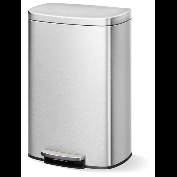 Step-on Stainless Steel Kitchen Trash Can - 13 Gal / 50 L Large Capacity, Rustproof Metal Garbage Bin with Soft Close Lid, Removable Inner Bucket & Rear Handle