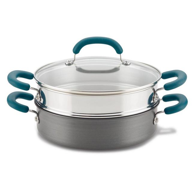 Rachael Ray Create Delicious 3qt Hard Anodized Nonstick Saute Pan with Steamer Teal Handles