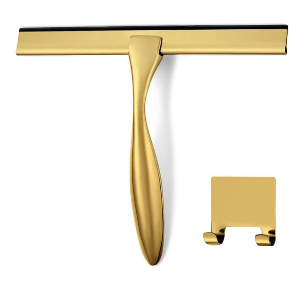 HIWARE All-Purpose Shower Squeegee for Shower Doors, Bathroom, Window and Car Glass - Brass, Stainless Steel, 10 Inches