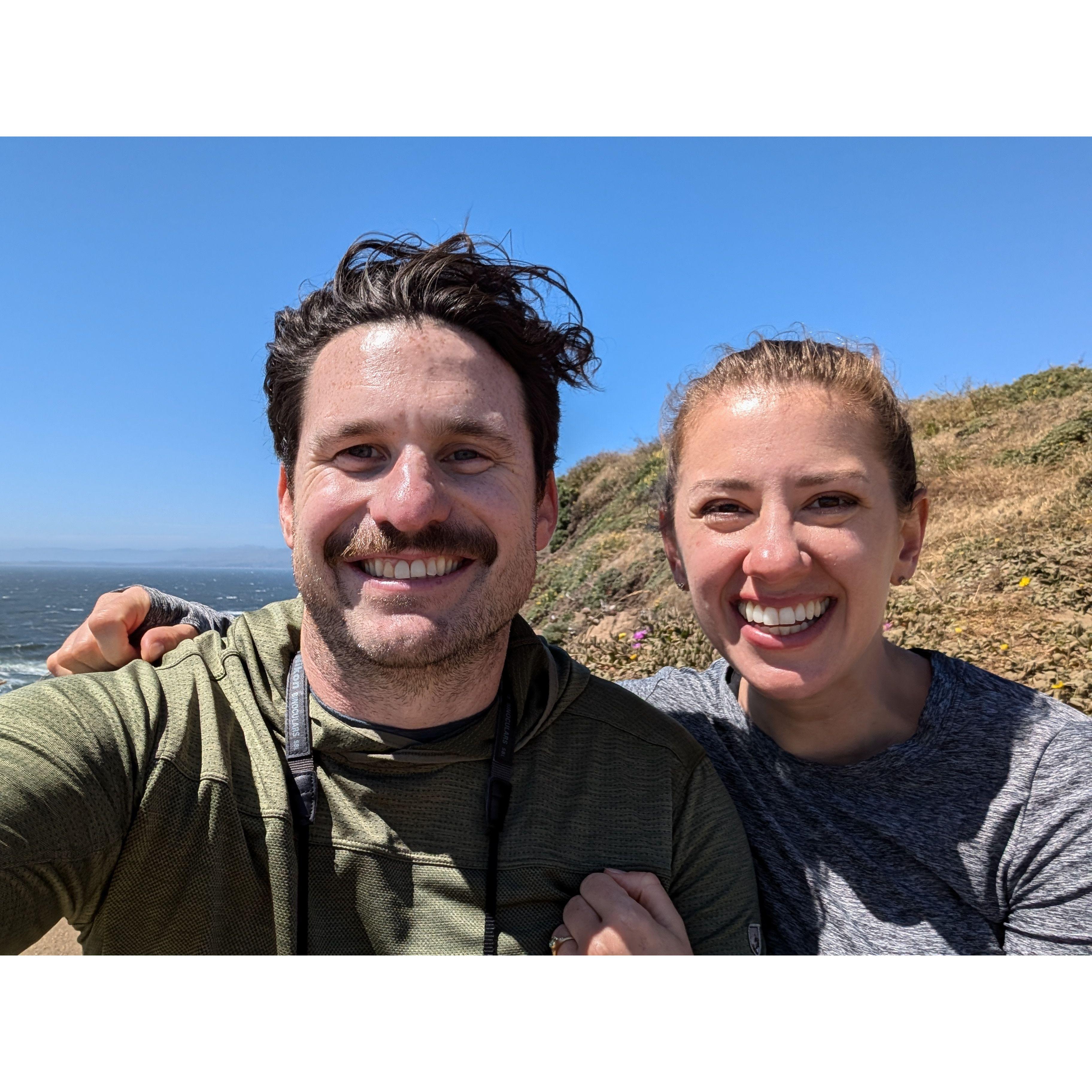 Just engaged and about to pop our celebratory champagne. June 2024.