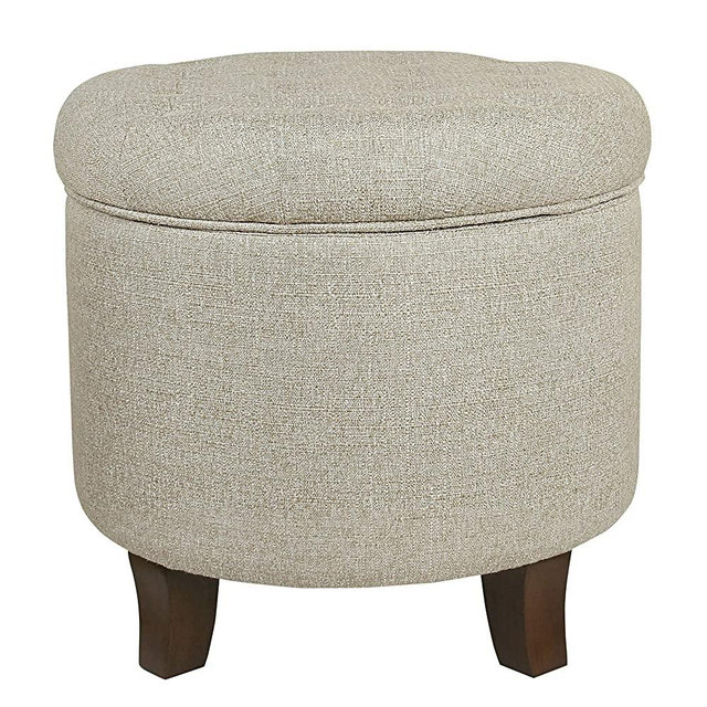 Homepop Home Decor | Upholstered Round Velvet Tufted Foot Rest Ottoman | Ottoman with Storage for Living Room & Bedroom | Decorative Home Furniture, Twine
