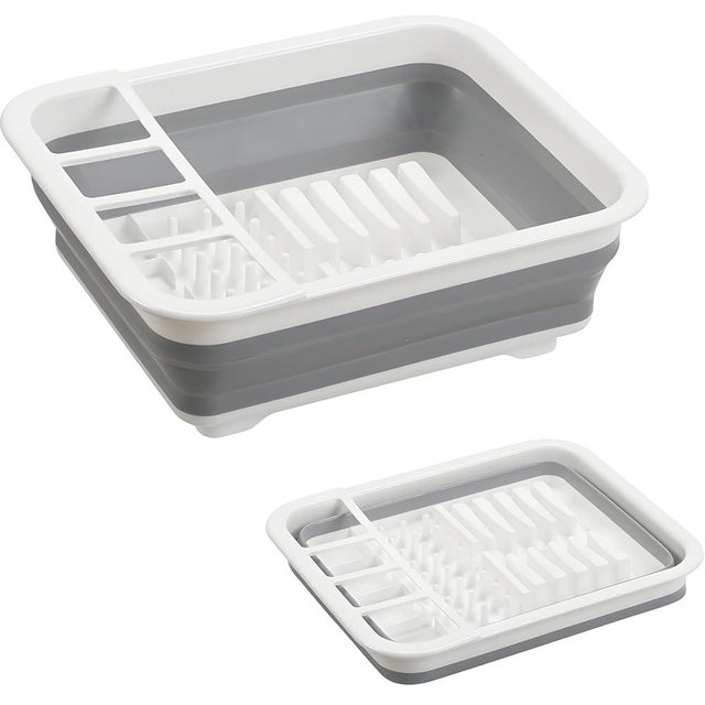 Collapsible Dish Drying Rack, Foldable Dinnerware Drainer Organizer for Storage Kitchen Counter RV Accessories Portable Rack Holders for Dishes Plates and Cups Camping Travelling Space Saver Essential