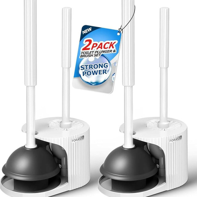 FORASTO 2Pack 2 in 1 Toilet Brush and Plunger Set, Toilet Bowl Brush Plunger Set,Extended Handle Plunger,Bathroom Cleaning Tools,Toilet Brush Plunger Combo,Cleaning Brush（Pearl White，21inch）