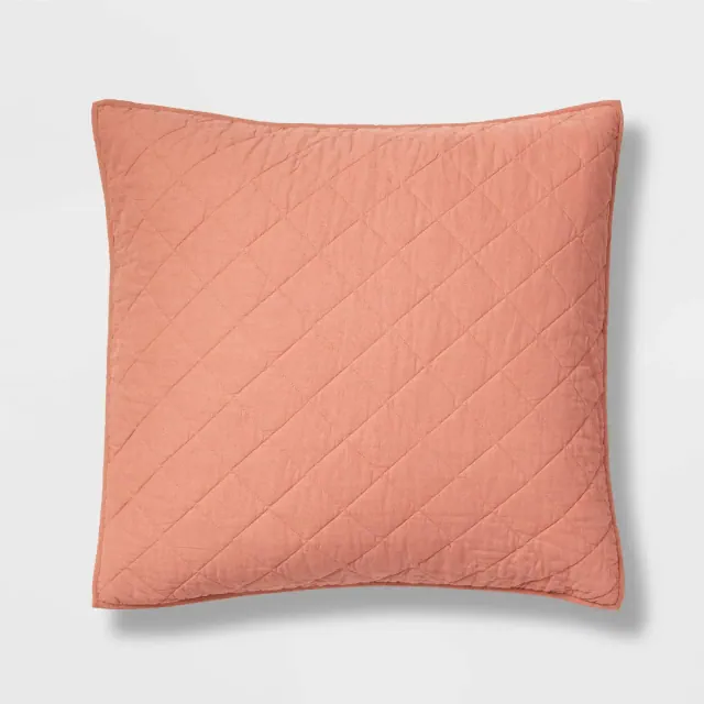 Euro Diamond Stitch Cotton Linen Quilt Sham Terracotta - Threshold™: OEKO-TEX Certified, Woven Texture, No Flange Design