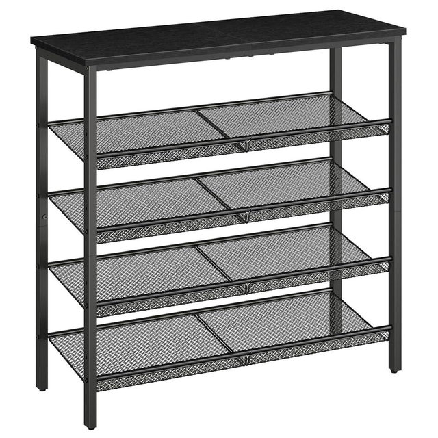 HOOBRO Shoe Rack for Entryway, 5-Tier Shoe Organizer with Adjustable Mesh Shelves, 16-20 Pairs of Shoes, Spacious Floor Mount, Metal, Industrial, Shoe Shelf for Closet, Black BB12XJ01