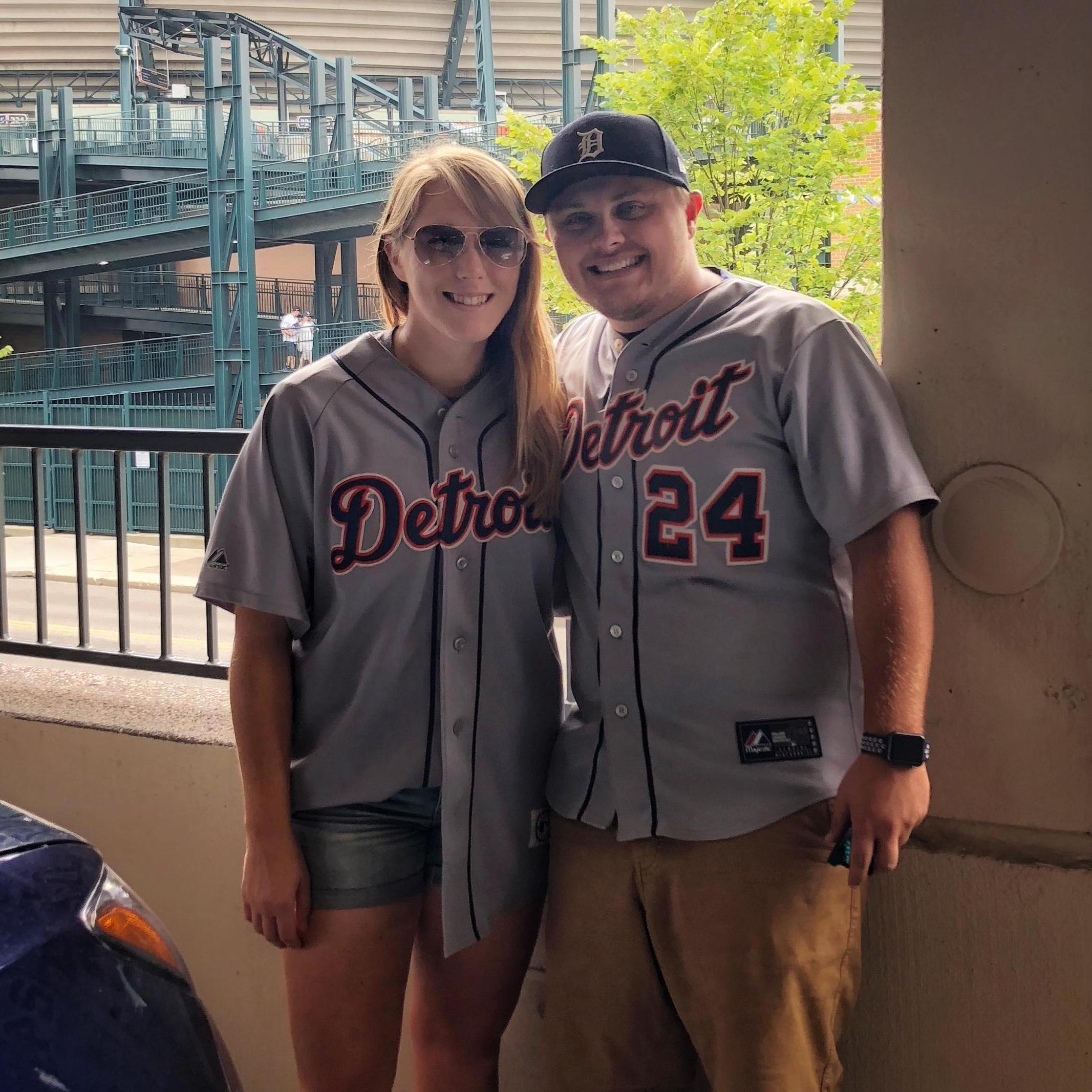 Adam took Shan "home" to Michigan and showed her what Detroit was all about! He requested a picture in a Tigers jersey.