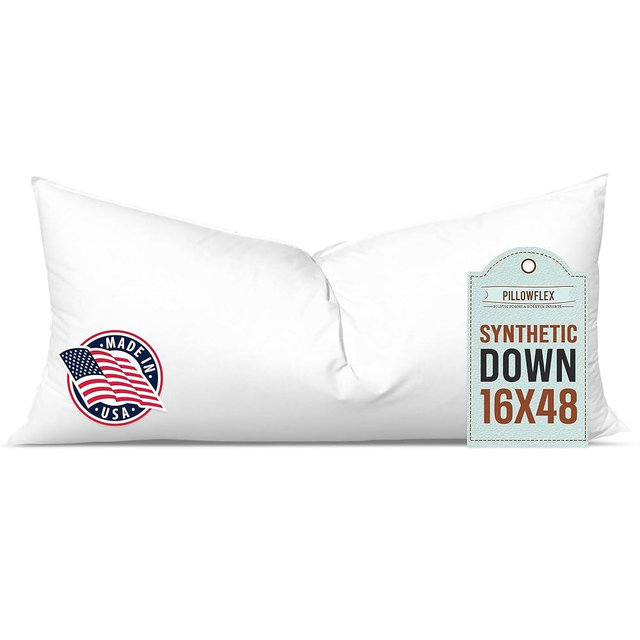 Pillowflex Synthetic Down Pillow Insert - 16x48 Down Alternative Pillow, Ultra Soft, Large Rectangle Body Sleeping Pillow, Lumbar, Long, Back - 1 Decorative Pillow Form
