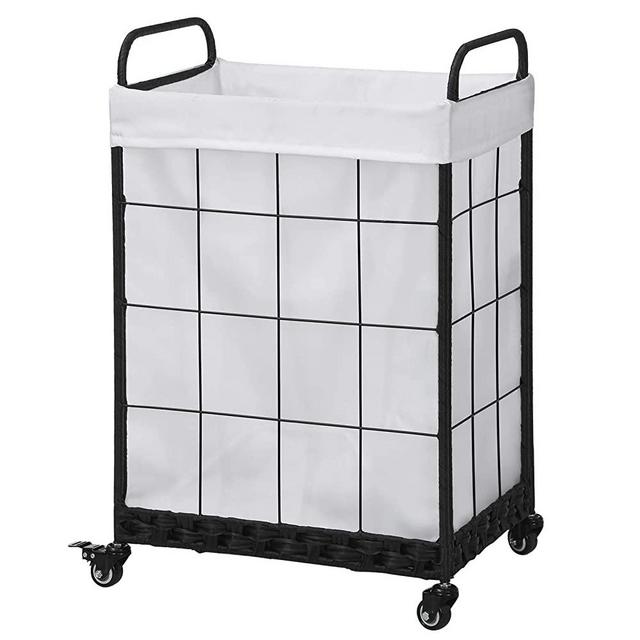 Laundry Hamper with Heavy Duty Rolling Lockable Wheels; Durable Laundry Basket with Detachable Liner Bag; Waterproof Laundry Sorter with Metal Handle (White)