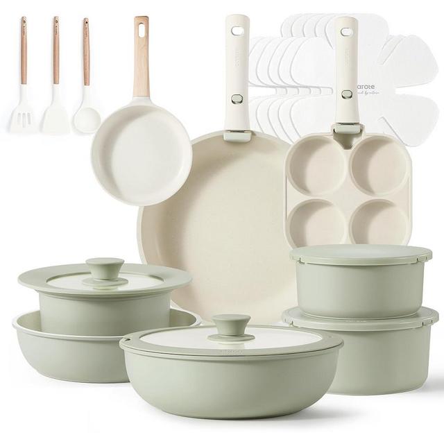 CAROTE 23pcs Pots and Pans Set Non Stick, Cookware Sets, Kitchen Set, Oven/Dishwasher/Fridge Safe, Space Saving Pots Set, Nonstick Set with Versatile Detachable Handle, Induction RV Set, Green