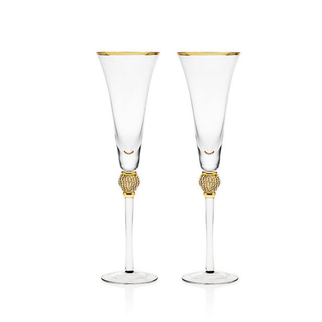 Godinger Gold Diamond Pave Flute Glasses, Set of 2