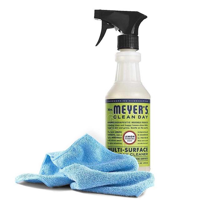 Mrs Meyer's All-Purpose Cleaner Spray, Lemon Verbena, 16 oz & Non-Abrasive and Black Swan Distributors Washable Microfiber Cleaning Cloth (15x15 in) - Household Multi-Surface Cleaning Kit